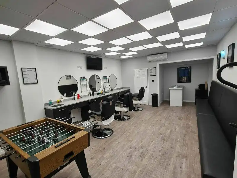 Goodfellas barbers Leighton Buzzard shop exterior right side detailed branding professional presentation